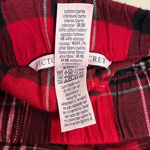 Victoria's Secret Pajama Pants Women's Medium Plaid Holiday Red Black Metallic - Picture 9 of 9